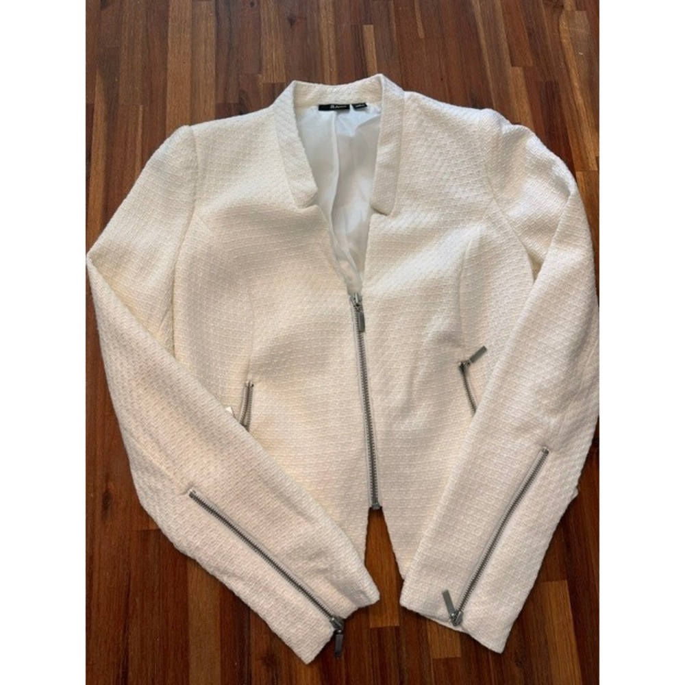a.n.a A New Approach Cream White Tweed Moto Jacket Zipper Cuffs Ivory Medium
